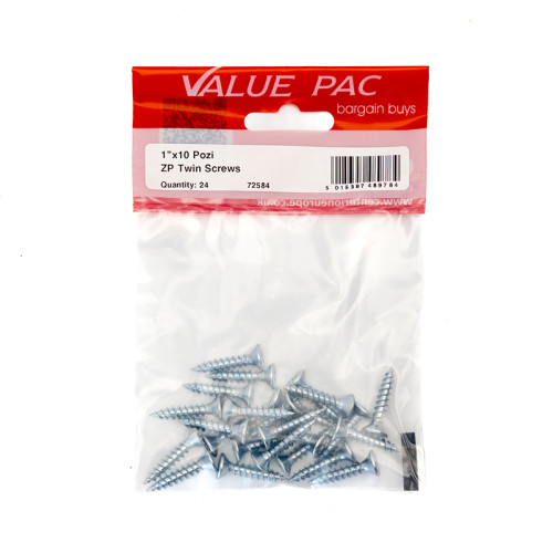 1" x 10 Pozi CSK ZP Twin Screws 24pk