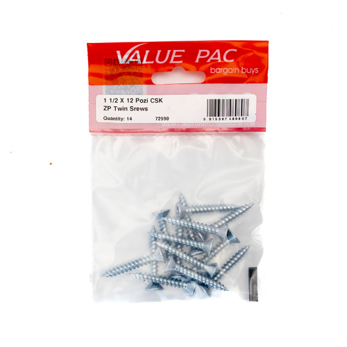 1 1/2" x 12 Pozi CSK ZP Twin Screws (Pack of 14)