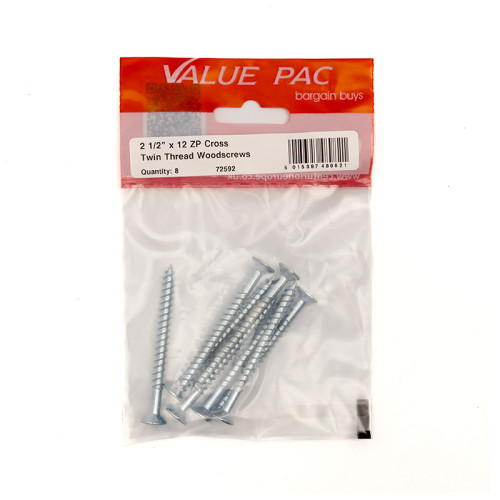 2 1/2" x 12 Pozi CSK ZP Twin Screws 8pk