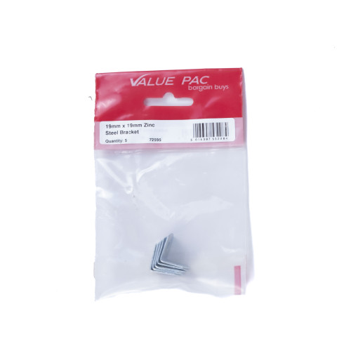 19mm x 19mm ZP Steel Bracket (Pack of 5)