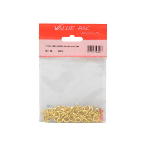 19mm x 2mm EB Picture Screw Eyes 40pk
