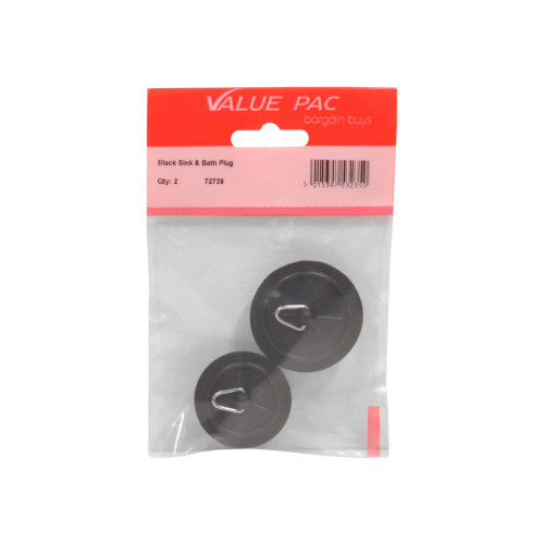 Black Sink & Bath Plug 2pk