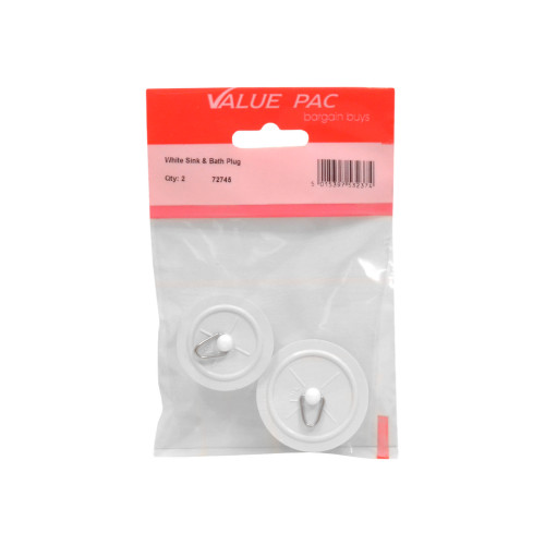 White Sink & Bath Plug 2pk