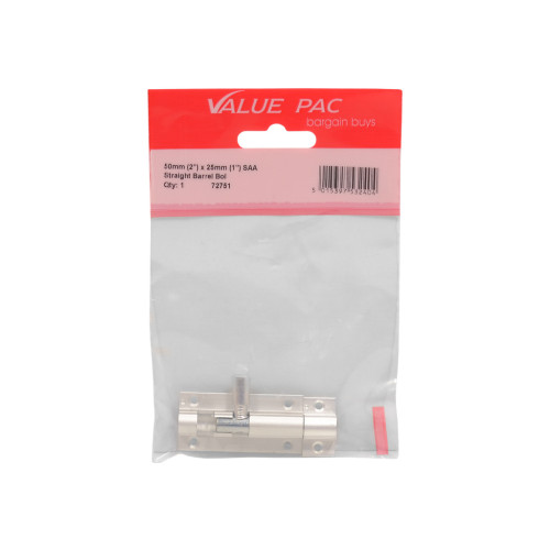 50mm (2") x 25mm (1") SAA Straight Barrel Bolt