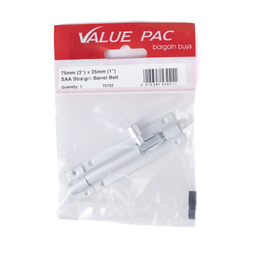 75mm (3") x 25mm (1") SAA Straight Barrel Bolt