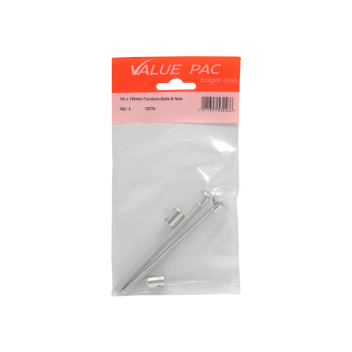 M6 x 100mm Furniture Bolts & Nuts 2pk