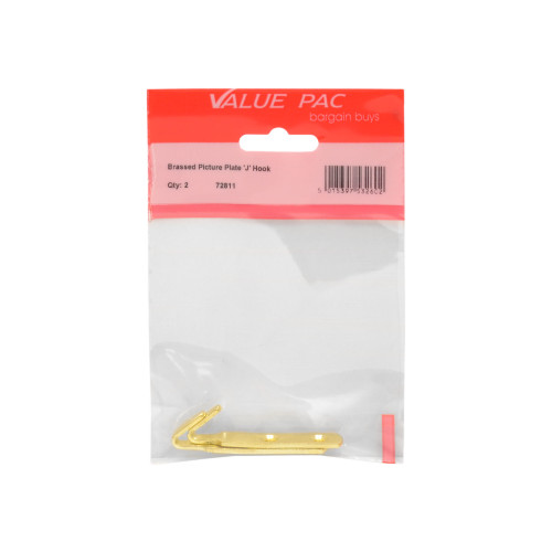 Brassed Picture Plate 'J' Hook 2pk