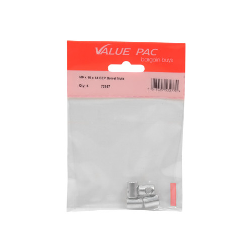 M6 x 10 x 14 BZP Barrel Nuts 4pk