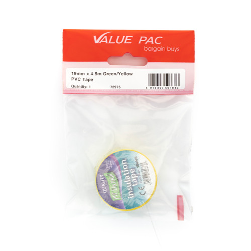 19mm x 4.5m Green/Yellow PVC Tape