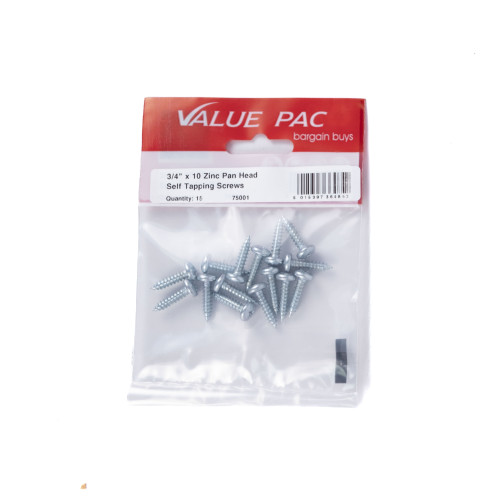 3/4" x 10 Pozi Pan Head ZP Self Tapping Screws (Pack of 15)
