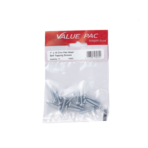 1" x 10 Pozi Pan Head ZP Self Tapping Screws (Pack of 14)