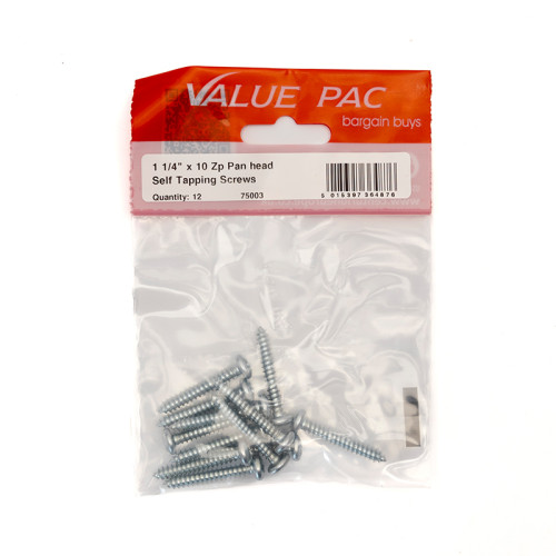 1 1/4" x 10 Pozi Pan Head ZP Self Tapping Screws (Pack of 12)