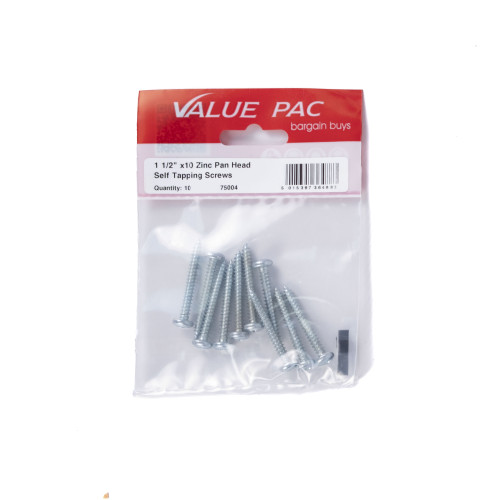 1 1/2" x 10 Pozi Pan Head ZP Self Tapping Screws (Pack of 10)