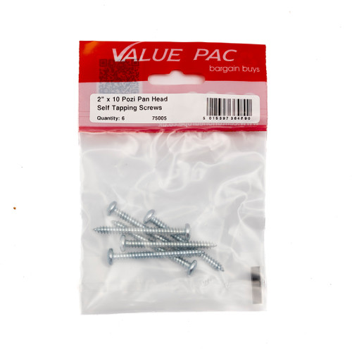 2" x 10 Pozi Pan Head ZP Self Tapping Screws (Pack of 6)