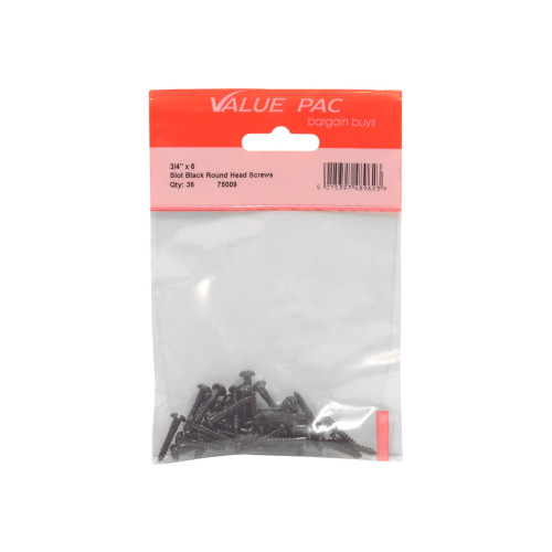 3/4" x 6 Pozi Black Round Head Woodscrews (Pack of 22)