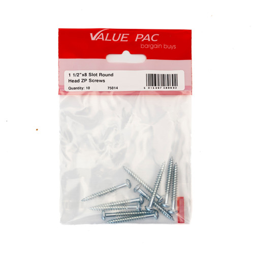 1 1/2" x 8 Pozi ZP Round Head Woodscrews (Pack of 10)