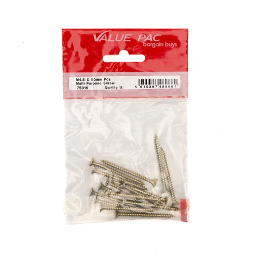 M4.5 x 50mm Pozi CSK Multi Purpose Screws (Pack of 15)