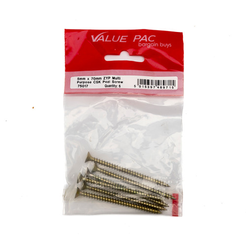 M5 x 70mm Pozi CSK Multi Purpose Screws (Pack of 6)