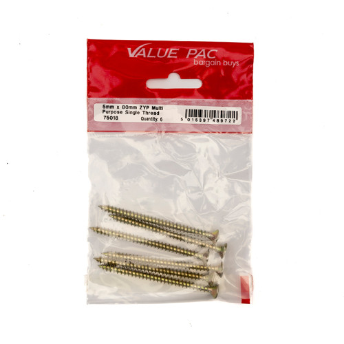 M5 x 80mm Pozi CSK Multi Purpose Screws (Pack of 6)