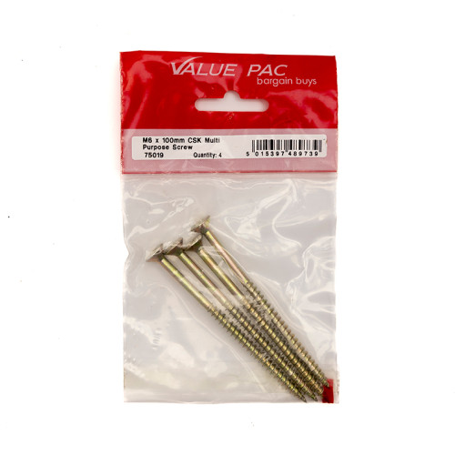 M6 x 100mm Pozi CSK Multi Purpose Screws (Pack of 4)