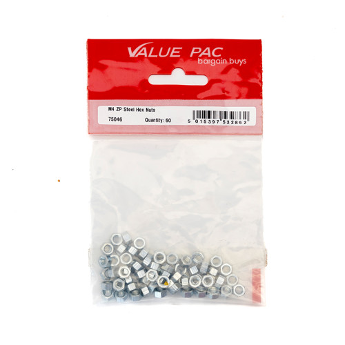M4 ZP Steel Hex Nuts (Pack of 60)