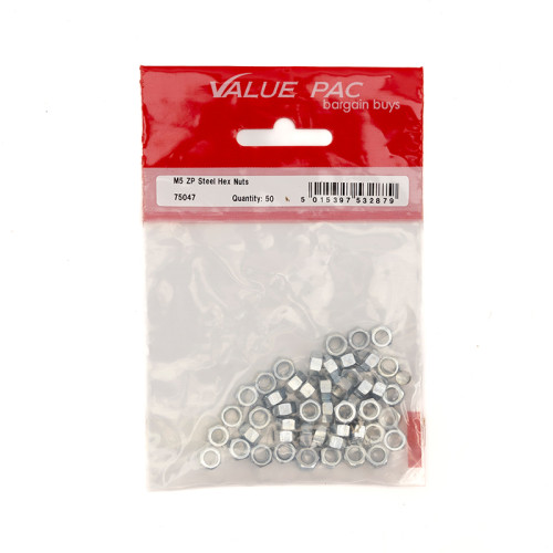 M5 ZP Steel Hex Nuts (Pack of 50)