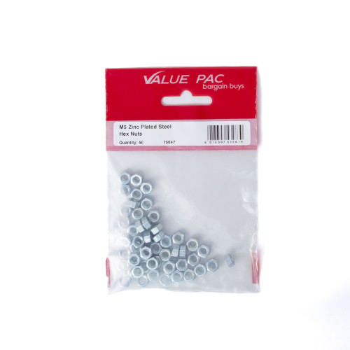 M5 ZP Steel Hex Nuts (Pack of 50)