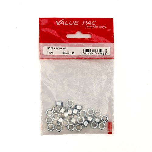 M6 ZP Steel Hex Nuts (Pack of 30)
