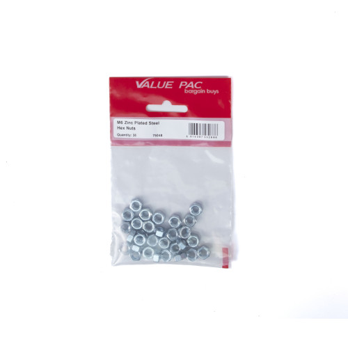 M6 ZP Steel Hex Nuts (Pack of 30)