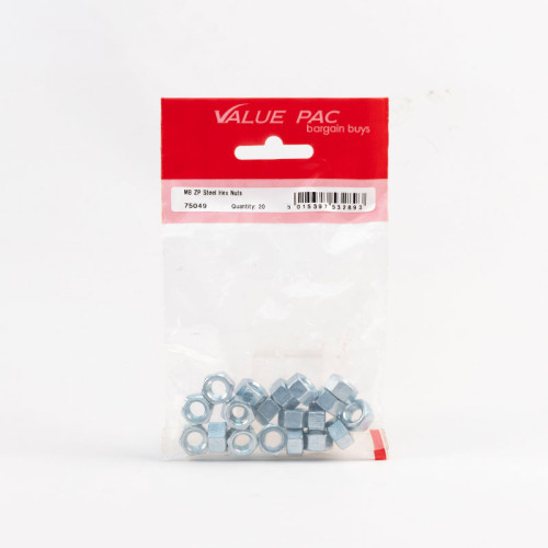 M8 ZP Steel Hex Nuts 20pk