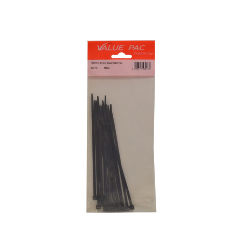 150mm x 3.6mm Black Cable Ties 15pk