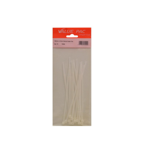 150mm x 3.6mm Natural Cable Ties 15pk
