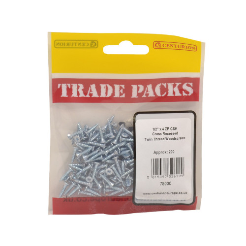 1/2" x 4, Pozi Twinthread Countersunk Woodscrew