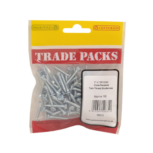 1" x 7, Pozi Twinthread Countersunk Woodscrews, ZP