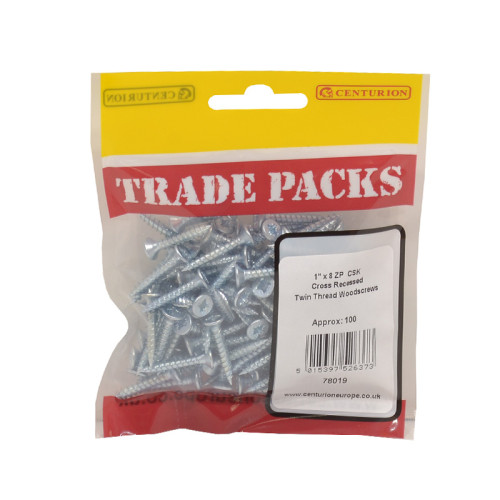 1" x 8, Pozi Twinthread Countersunk Woodscrews, ZP