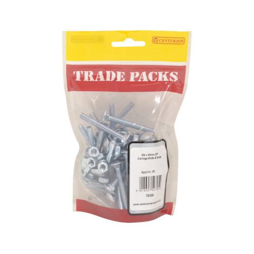 Carriage Bolts & Nuts Small, ZP, M6 x 50mm 