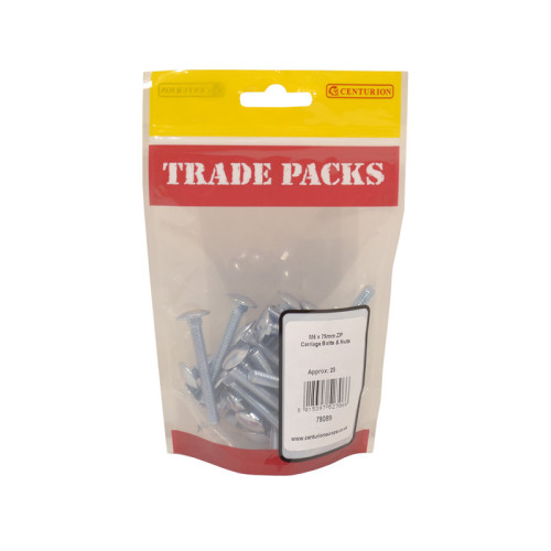 Carriage Bolts & Nuts Small, ZP, M6 x 75mm 