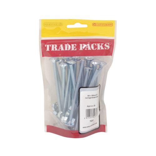 Carriage Bolts & Nuts Small, ZP, M6 x 100mm 