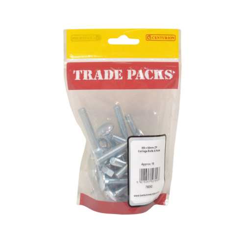 Carriage Bolts & Nuts Small, ZP, M8 x 50mm 