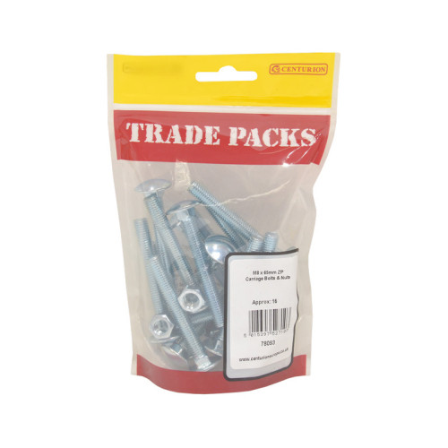 Carriage Bolts & Nuts Small, ZP, M8 x 65mm 