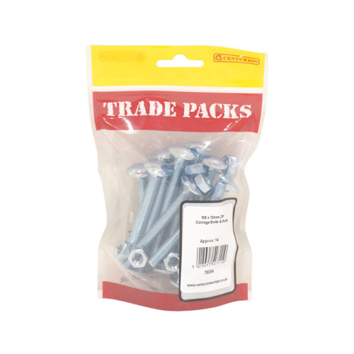 Carriage Bolts & Nuts Small, ZP, M8 x 75mm 