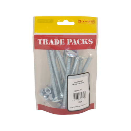 Carriage Bolts & Nuts Small, ZP, M8 x 100mm 