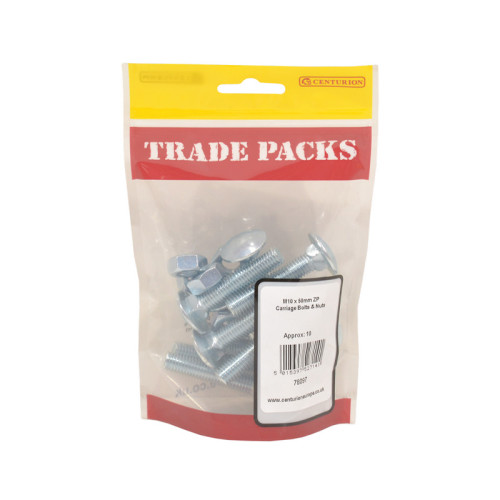 Carriage Bolts & Nuts Small, ZP, M10 x 50mm 