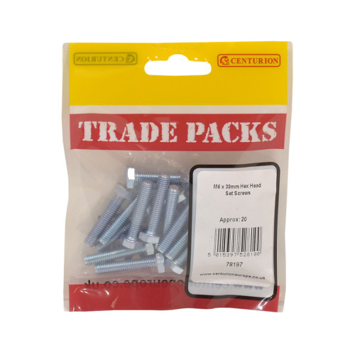 Hex Head Set Screws, ZP, M6 x 30mm