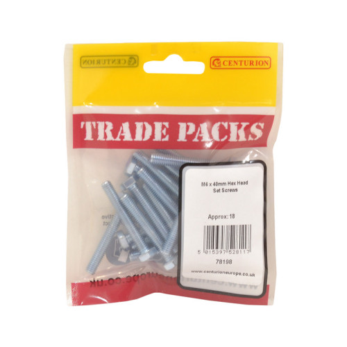 Hex Head Set Screws, ZP, M6 x 40mm