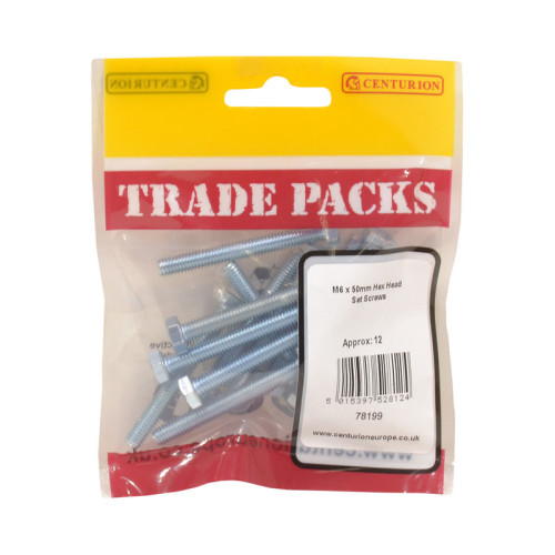 Hex Head Set Screws, ZP, M6 x 50mm