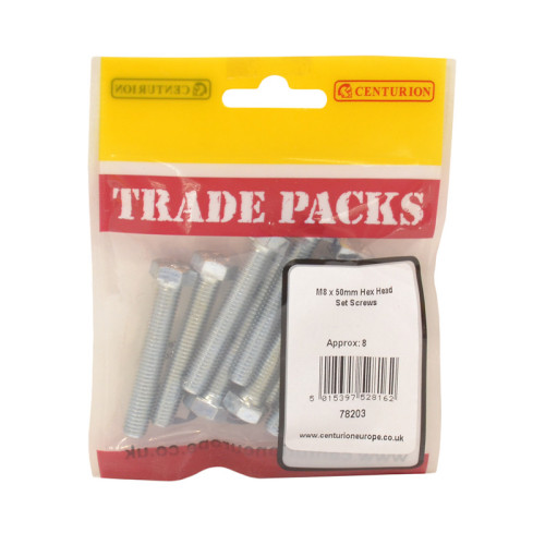 Hex Head Set Screws, ZP, M8 x 50mm