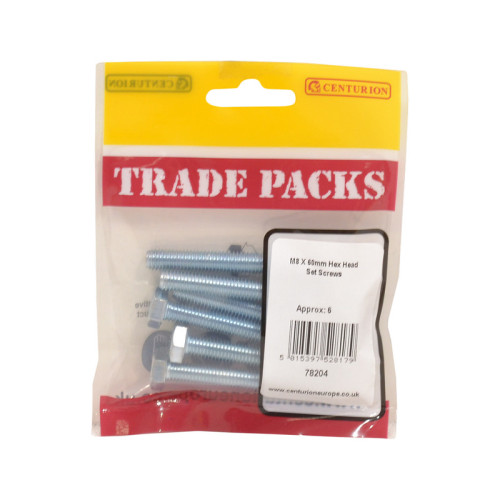 Hex Head Set Screws, ZP, M8 x 60mm