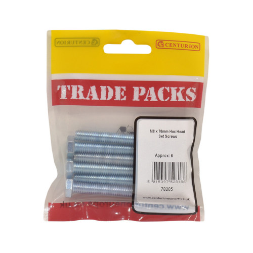 Hex Head Set Screws, ZP, M8 x 70mm