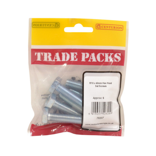 Hex Head Set Screws, ZP, M10 x 40mm